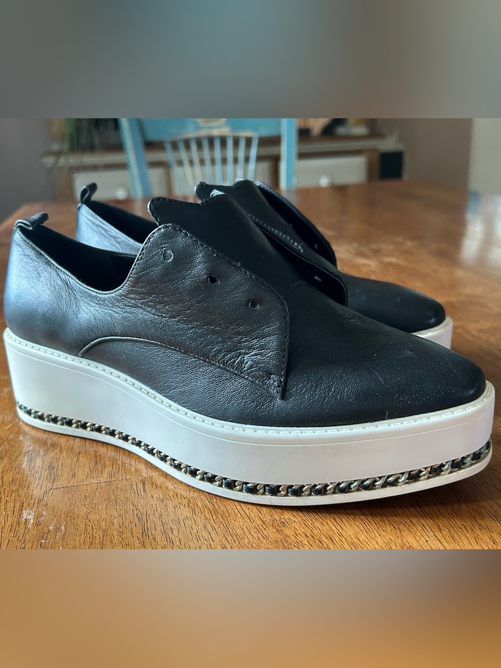 Karl Lagerfeld Paris Axelle Slip On Platform Sneaker Black Leather Sz 6.5